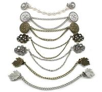 Cardigan Clip 7 Pcs Sweater Clips Retro Shawl Dresses Fasteners with Chains Serration Attachment Decorative Zinc Alloy Cardigan Cloak Clasp for Women