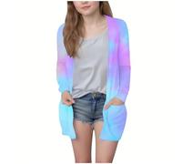 Cardigan For Girls 2025 Lightweight Gradient Sweater, Kids Casual Long Sleeve Open Front Oversized Jackets Soft Outerwear Coat With Pockets Festive Wedding 11 Years Blue