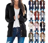 Cardigan for Women Casual Fall Button Down Open Front Cable Knit Cardigans Sweaters Long Sleeve Winter Outerwear, #F01-black, XL