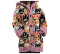 Cardigan for Women UK Knitted Sweater Thick Long Sleeve Button Hoodies 3D Printed Colourful Sweaters Plus Size Coat with Pockets and Buttons Chunky Knit Floral Jacket Ladies Christmas Cardigans