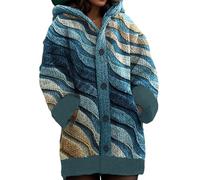 Cardigan for Women UK Knitted Sweater Thick Long Sleeve Button Hoodies 3D Printed Colourful Sweaters Plus Size Coat with Pockets and Buttons Chunky Knit Floral Jacket Ladies Christmas Cardigans