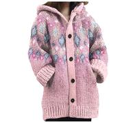 Cardigan for Women UK Knitted Sweater Thick Long Sleeve Button Hoodies 3D Printed Colourful Sweaters Plus Size Coat with Pockets and Buttons Chunky Knit Floral Jacket Ladies Christmas Cardigans