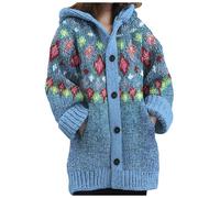 Cardigan for Women UK Knitted Sweater Thick Long Sleeve Button Hoodies 3D Printed Colourful Sweaters Plus Size Coat with Pockets and Buttons Chunky Knit Floral Jacket Ladies Christmas Cardigans