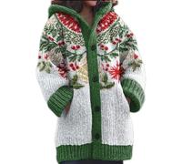 Cardigan for Women UK Knitted Sweater Thick Long Sleeve Button Hoodies 3D Printed Simple Pattern Plus Size Coat with Pockets and Buttons Colourful Christmas Sweaters