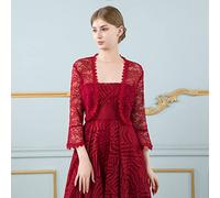 Cardigan For Women, Women’S Lace Floral Shrug 1920S Summer Blouse Flared Short Sleeves Cardigans Open Front Cropped Shrug Wedding Shawl Lightweight Jacket Shawl And Wraps For Dress,Burgundy,L