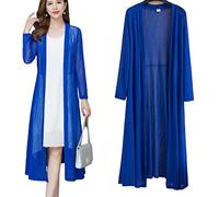 LCDIUDIU Cardigan For Women, Women’S Plain Mesh Bolero Long Waterfall Cardigans Summer Shrug Ladies Long Sleeve Sheer Shrug Lightweight Jacket Open Front Kimono Kaftans Swimsuit Cover-Up,Blue,M