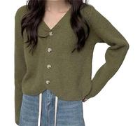 Cardigan For Women,Women'S Cashmere Knitted Cardigans Coat Solid Rib V-Neck Sweaters Cardigan Fashion Long Sleeve Button Open Front Cardigan Fall Elegant Soft Knit Outerwear Jacket,Olive Green,One S