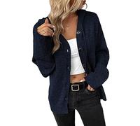 Cardigan For Women,Women'S Knitted Hoodie Jacket Jumper Casual Cardigan Knitted Coat Fashion Solid Drawstring Long Sleeve Button Open Front Cardigan Soft Elegant Autumn Winter Sweater,Navy Blue,L