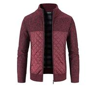 Cardigan Men's Fleece Winter Jacket Men's Warm Thick Fleece Cross-Country Jacket with Pocket Simple Stylish Checked Pattern Sports Jacket Stand-Up Collar Leisure Jacket for Outdoor Travel Hiking