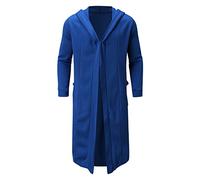 Cardigan Men's Long Cardigan Plain Jacket Long Hooded Open Edge Cardigan Basic Men's Transition Jacket Sweat Jacket Loose Trench Coat Long Sleeve Coat Hooded Leisure Jacket with Pockets, blue, XXL
