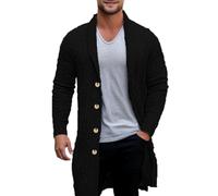 Cardigan Men's Red Chunky Cable Knit Tunic Button Down Plain Shawl Collar Warm-ups Modern Contemporary Casual Everyday Wear Clothing and Knitted Hoodie Men, black, L