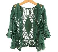 Cardigan Short Sleeve,Women'S 3/4 Sleeve Dress Shawl Shrug Summer Crochet Floral Bolero Cardigan Mesh Jacket Short Front Tie Elegant Shoulder Jacket See Through Cover-Up For Dresses,Green,4Xl