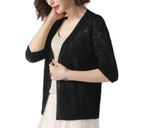 Cardigan Short Sleeve,Women'S Bolero Shrug 3/4 Sleeves Short Shawl Floral Lace Blouse Jacket Lightweight Open Front Mesh Cardigan Festival Jacket Elegant Beach Cover-Ups For Dresses,Black,3Xl