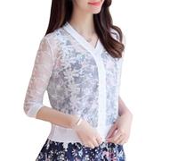 Cardigan Short Sleeve,Women's Lace Bolero Shrug Short Cardigan Knitted 3/4 Sleeves Flower Blouse Shirt See-Through Tunic Open Front Cardigan Boho Mesh Festival Jacket Cover-Ups for Dresses,White,M