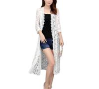 Cardigan Short Sleeve,Women'S Long Cardigan Embroidery Floral Lace Lightweight Jacket Cardigan Mesh V-Neck Festival Jacket Elegant Beach Shirt Jacket See Through Bikini Cover-Up For Dresses,White,3