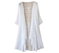 Cardigan Short Sleeve,Women'S Shrug 3/4 Sleves Bolero Chiffon Kimono Shawl Boho Floral Lace Jacket Long Flowy Summer Cardigan Open Front Casual Kaftans Sheer Swimsuit Cover-Up For Dresses,White,L