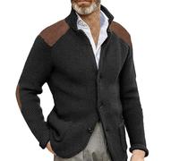 Cardigan Sweater For Men Uk - Solid Color Long Sleeves Chunky Tops With Elbow Patches Shawl Collar Chunky Cable Knit Cardigan Jackets Slim Fit Vintage Button Jumpers With Pockets Gift For Men