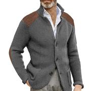 Cardigan Sweater For Men Uk - Solid Color Long Sleeves Chunky Tops With Elbow Patches Shawl Collar Chunky Cable Knit Cardigan Jackets Slim Fit Vintage Button Jumpers With Pockets Gift For Men