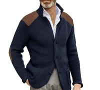 Cardigan Sweater For Men Uk - Solid Color Long Sleeves Chunky Tops With Elbow Patches Shawl Collar Chunky Cable Knit Cardigan Jackets Slim Fit Vintage Button Jumpers With Pockets Gift For Men