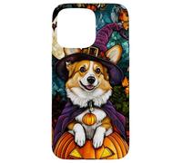 Cardigan Welsh Corgi Dog Halloween Pumpkin Witch Hat Case for iPhone 15 Pro Max