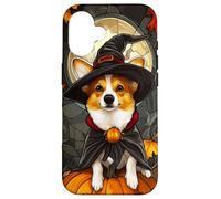 Cardigan Welsh Corgi Dog Halloween Pumpkin Witch Hat Case for iPhone 16