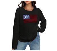 Cardigan with Belt Women's Flag USA Knitted Sweatshirt Memorial Day Loose Shirts Cardigan Colour Gradient Women, black, M