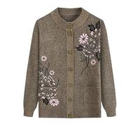 Cardigan Women,Middle-Aged and Elderly Knitted Cardigan Sweaters - Old Lady Button Sweater for Elderly Aged Women Shiny Rhinestone Jacquard Knitwear Tops Grandma Clothes Camel M