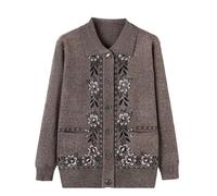 Cardigan Women,Middle-Aged and Elderly Knitted Cardigan Sweaters-Old Lady Costume Vintage Jacquard Elderly Knitwear Casual Long Sleeve Tops Grandma Wear Coat Jacket Clothing Khaki XL