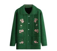 Cardigan Women,Middle-Aged and Elderly Knitted Cardigan Sweaters - Old Lady Sweaters for Women Knitwear Jacquard Jacket Thick Winter Warm Old Lady Costume Grandma Gifts Green (No Fleece) L