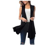 Cardigan Women's Black Long Knitted Vest Women's Sleeveless Long Cardigan Summer Lightweight Vest Without Buttons Knitted Cardigan Thin Knitted Coat Long Knitted Jacket Without Sleeves Fine Knit