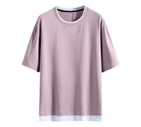Cardigan Women's Cardigan Men's Pullover Short Sleeve T-Shirt for Men, Summer Cotton T-Shirt, Half Sleeve, Korean Version of Plain Basic Shirt Top with, purple, L