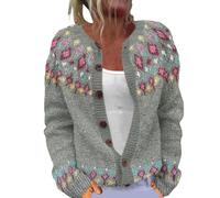 Cardigan Womens Chunky Knit Button Down Sweater Cardigans Plush Art Floral Print Vintage Fair Isle Jumpers Jackets Ladies Plus Size Going Out Outerwears Long-Sleeve Soft Warm Tops A-Dark Gray 4XL