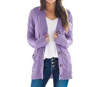 Cardigan Women's Long Cardigan Women's Large Sizes Tops with Button Placket Plus Sizes Cardigan Oversized Open Shape Fine Knit V-Neck Long Sleeve Lilac Knitted Cardigan Cotton Blend, purple, L