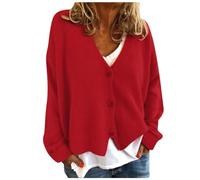 Cardigan Women's Plain Bolero Cardigan Women's Short Knitted Coat Large Sizes Long Sleeve Summer Jacket V-Neck Blouse Jacket Casual Elegant Pullover Thin Lightweight Basic Cardigan, red, L