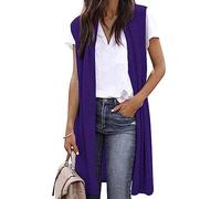 Cardigan Women's Summer Sleeveless Long Lightweight Cardigan Casual Vest Jacket Open Front Knitted Cardigan Elegant Shoulder Jacket Festive Thin Jacket Loose Transition Jacket Cover Up