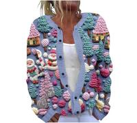 Cardigans, Cardigans for Women UK Christmas Graphic Print Snowman Tree Lovely Cable Knit Womens Sweaters Long Sleeve Button Casual Fashion Lightweight Cozy Warm Chunky Soft Loose Ladies Jumpers