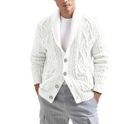 Cardigans for Men UK Mens Cardigans with Pockets Men's Chunky Long-Sleeve Shawl-Collar Knitted Knitwear Overcoat Button-Down V-Neck Fleece Jacket White XL