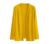 Cardigans for Women Elegant Cardigan Women's Long Large Sizes Cardigan V Neck Pullover Long Sleeve Knitted Coat with Buttons Fine Knitted Jacket Warm Knitted Cardigan Plain Fine Knit Coat, yellow, 3XL