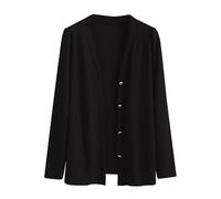 Cardigans for Women Elegant Cardigan Women's Long Large Sizes Cardigan V Neck Pullover Long Sleeve Knitted Coat with Buttons Fine Knitted Jacket Warm Knitted Cardigan Plain Fine Knit Coat, black, 3XL