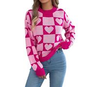 Cardigans For Women,Heart Print Knit Sweater Valentine’S Day Heart Pullover Sweater Oversized Long Sleeve Top