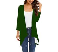 Cardigans for Women Lightweight 3/4 Sleeve Draped Loose Shawl Open Front Longline Cardigan Casual Loose Ladies Tops(Army Green, XXXL) Chaqueta Moto Verano