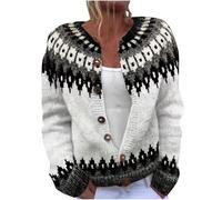 Cardigans for Women Lightweight Long Sleeve Sweaters Retro Ethnic Stlye Knitwear Ladies Open Front Button Cardigan Textured Fleece Casual Knitted Jackets Winter Round Neck Warm Sweater S-5XL