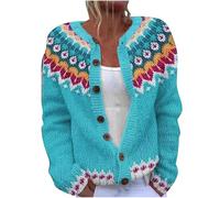 Cardigans for Women Lightweight Long Sleeve Sweaters Retro Ethnic Stlye Knitwear Ladies Open Front Button Cardigan Textured Fleece Casual Knitted Jackets Winter Round Neck Warm Sweater S-5XL