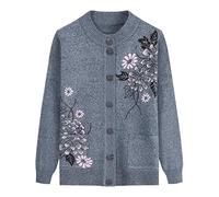 Cardigans for Women,Middle-Aged and Elderly Knitted Cardigan Sweaters - Old Lady Button Sweater for Elderly Aged Women Shiny Rhinestone Jacquard Knitwear Tops Grandma Clothes Gray M