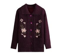 Cardigans for Women,Middle-Aged and Elderly Knitted Cardigan Sweaters - Old Lady Sweater Jacquard Sweater Coat Thick Warm Velvet Lining Knitwear Grandma Jacket Grandma Gifts Purple (Velvet) S