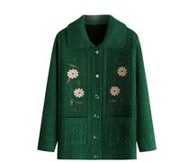 Cardigans for Women,Middle-Aged and Elderly Knitted Cardigan Sweaters - Old Lady Sweaters for Women Velvet Lining Knitwear Jacquard Jacket Thick Winter Warm Old Lady Costume Grandma Gifts Green (Vel