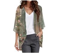 Cardigans For Women Uk Chiffon Summer Kimono Short Sleeve Open Front Beach Cardigan Hawaiian Floral Printed Lightweight Casual Chiffon Everyday Jacket Plus Size Beach Cover Up Elegant Sweat Boho Top