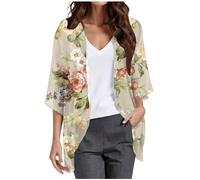 Cardigans For Women Uk Chiffon Summer Kimono Short Sleeve Open Front Beach Cardigan Hawaiian Floral Printed Lightweight Casual Chiffon Everyday Jacket Plus Size Beach Cover Up Elegant Sweat Boho Top