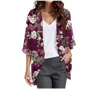 Cardigans For Women Uk Chiffon Summer Kimono Short Sleeve Open Front Beach Cardigan Hawaiian Floral Printed Lightweight Casual Chiffon Everyday Jacket Plus Size Beach Cover Up Elegant Sweat Boho Top