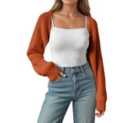 Cardigans for Women UK Elegant Knit Bolero Shrug with Batwing Sleeve Open Front Lightweight Long Sleeve Cropped Cover Up in Soft Jersey Fabric for Casual Workwear Office Evening Wedding Party Orange